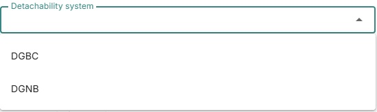 Selection of detachability system via a dropdown.